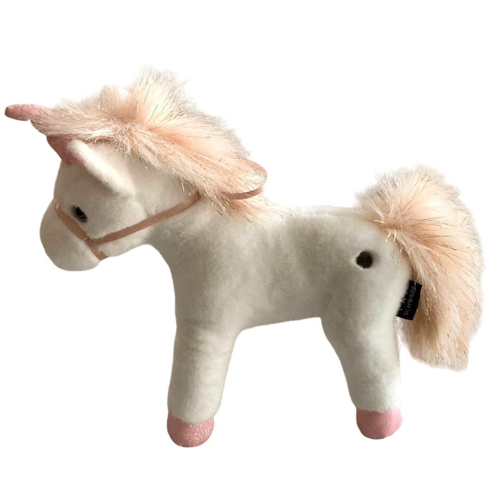 FAO Schwarz Plush Unicorn White & Pink Glittery Sparkles Toy Stuffed Animal